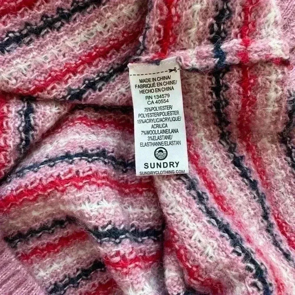Women's Sundry Knit Sweater Size Small Pink Stripes Casual Workwear Pullover - Picture 3 of 4